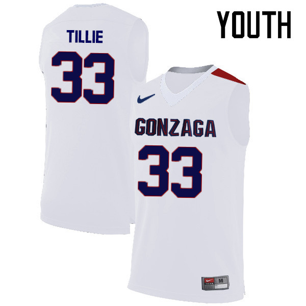 Youth #33 Killian Tillie Gonzaga Bulldogs College Basketball Jerseys-White - Click Image to Close